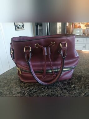 Women's Burgundy Leather Faux Handbag
